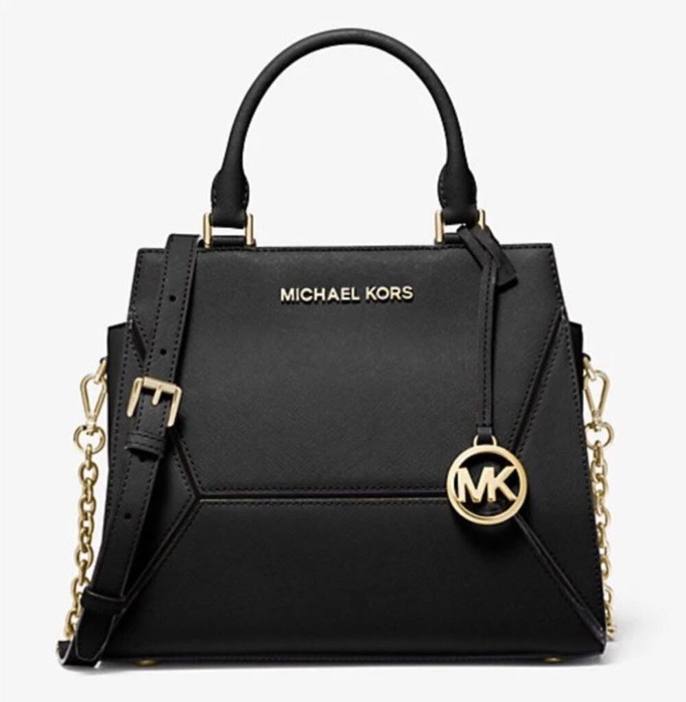Michael Kors Prism Medium Satchel Shoulder Bag Black Top Handle Saffiano Leather